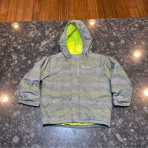 Columbia Boy's 4T Hooded Jacket Zip Gray Yellow Insulated Omni Tech